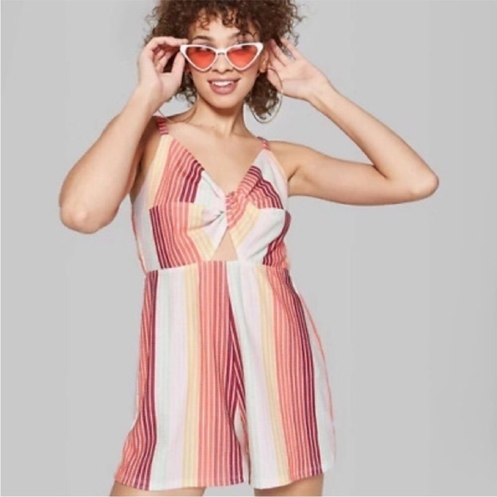 WILD FABLE | Colorful Striped Romper Twist Knot Cut Out Front Women’s Size M